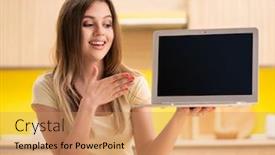  Presentation with blogger - Colorful theme enhanced with woman-blogger-presenting backdrop and a coral colored foreground