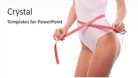  Presentation with health and weight loss - Theme consisting of woman body with measure tape background and a white colored foreground