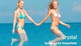  Presentation with running - Slides having woman bosom closeup - models running on a beach background and a  colored foreground