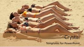  Presentation with sun tanning - Beautiful presentation featuring woman bosom closeup - photo of several girls backdrop and a gold colored foreground