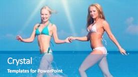  Presentation with get together - Colorful slides enhanced with woman bosom closeup - together exercising models backdrop and a  colored foreground