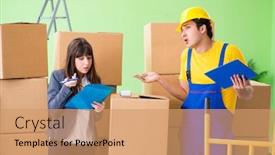  Presentation with contractor - Amazing theme having woman boss and man contractor working with boxes delivery backdrop and a coral colored foreground