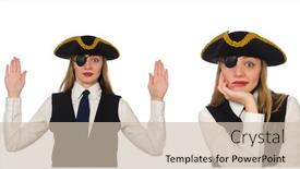  Presentation with pirate - PPT layouts having woman boss pirate isolated on the white background and a soft green colored foreground