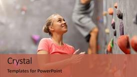  Presentation with indoor rock climbing - Slide deck enhanced with woman bouldering on a rock background and a red colored foreground