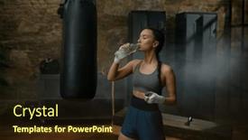  Presentation with plastic beads in water - Presentation theme consisting of woman-boxer-drinking-water background and a  colored foreground