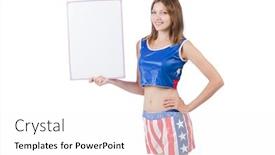  Presentation with boxer - Amazing PPT theme having woman boxer in uniform with us symbols backdrop and a white colored foreground