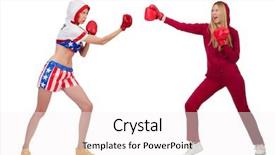  Presentation with boxers - Presentation design consisting of woman boxers isolated on the white background and a sky blue colored foreground