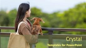  Presentation with dog - Slide set with woman-bring-her-dog background and a tawny brown colored foreground