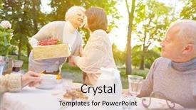  Presentation with summer party - Amazing PPT layouts having woman bringing gift to birthday backdrop and a lemonade colored foreground