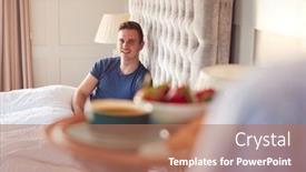  Presentation with wedding anniversary - Slide set consisting of woman-bringing-man-breakfast background and a coral colored foreground