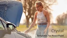  Presentation with country - PPT layouts having woman-broken-down-on-country background and a coral colored foreground