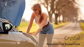  Presentation with country - Slide deck having woman-broken-down-on-country background and a yellow colored foreground