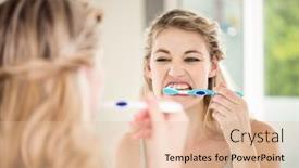  Presentation with mirror - Beautiful PPT theme featuring woman-brushing-teeth-while-looking backdrop and a lemonade colored foreground