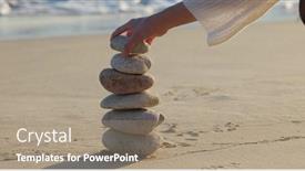  Presentation with zen stone - Presentation theme featuring woman-build-zen-stone-tower background and a coral colored foreground