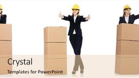  Presentation with sportswoman boxing woman - Presentation theme featuring woman builder with box isolated background and a lemonade colored foreground