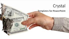  Presentation with banknotes - Presentation design featuring woman burning dollar banknotes isolated background and a white colored foreground