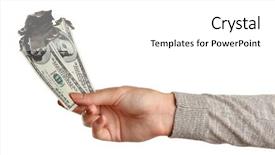  Presentation with dollar - Beautiful PPT theme featuring woman burning dollar banknotes isolated backdrop and a white colored foreground