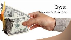  Presentation with dollar - Beautiful slides featuring woman burning dollar banknotes isolated backdrop and a white colored foreground