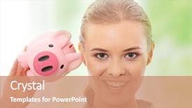 Presentation with piggy bank - Theme with woman business pink - businesswoman holding piggy bank background and a coral colored foreground