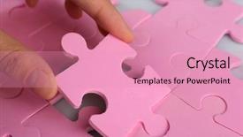  Presentation with last piece of puzzle - Colorful slide deck enhanced with woman business pink - female hand placing last piece backdrop and a coral colored foreground