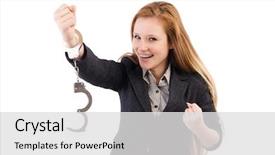  Presentation with jail - PPT theme featuring woman online shopping using computer and credit card in kitchen background and a gray colored foreground