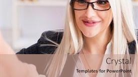  Presentation with courier - Slide set consisting of woman-businesswoman-receiving-mail-parcel background and a coral colored foreground