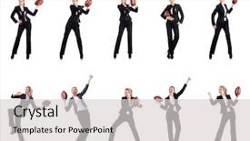  Presentation with grunge american football field - Audience pleasing presentation consisting of woman businesswoman with american football backdrop and a light gray colored foreground