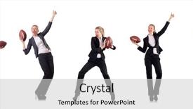  Presentation with grunge american football field - Beautiful PPT theme featuring woman businesswoman with american football backdrop and a light gray colored foreground