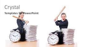  Presentation with alarm - Theme enhanced with woman-businesswoman-with-giant-alarm background and a white colored foreground