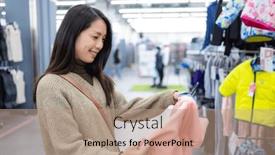  Presentation with woman child - PPT theme having woman-buy-child-clothes background and a coral colored foreground
