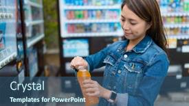  Presentation with vending machine - Presentation theme with woman-buy-drink-in-vending background and a ocean colored foreground