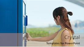  Presentation with vending machine - Amazing slide set having woman-buy-drink-on-vending backdrop and a coral colored foreground