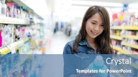  Presentation with grocery store - Slide deck with woman-buy-person-care background and a teal colored foreground