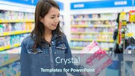  Presentation with supermarket - Cool new PPT layouts with woman-buy-thing-in-supermarket backdrop and a ocean colored foreground