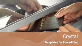  Presentation with passport - Amazing presentation theme having woman buying tickets with passport backdrop and a coral colored foreground