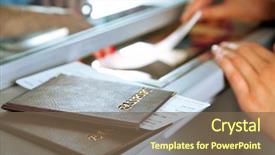  Presentation with boxing woman and a tawny - Slide set with woman buying tickets with passports background and a violet colored foreground