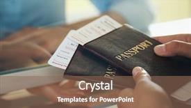  Presentation with box - Colorful presentation theme enhanced with woman buying tickets with passports backdrop and a violet colored foreground