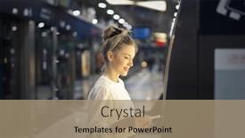  Presentation with credit card - Cool new presentation theme with woman-buys-metro-ticket backdrop and a coral colored foreground