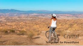  Presentation with coloured - Presentation design with woman-by-bike-in-gorafe background and a coral colored foreground