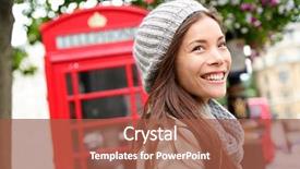  Presentation with phone booth - Audience pleasing PPT layouts consisting of woman by red phone booth backdrop and a red colored foreground