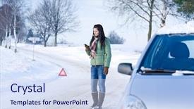  Presentation with woman car driver map - Slides with woman call for help road background and a sky blue colored foreground