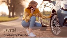  Presentation with tyre - PPT layouts having woman-calling-for-help background and a coral colored foreground