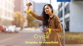  Presentation with taxi - Presentation featuring woman calling taxi on city street background and a red colored foreground