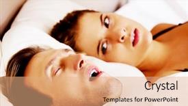 Presentation with snoring - Cool new PPT layouts with woman can't sleep becouse her snoring husband backdrop and a coral colored foreground
