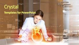 Presentation with cardiologist - PPT theme featuring woman cardiologist examining virtual heart background and a tawny brown colored foreground