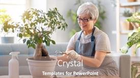  Presentation with caring - Presentation theme consisting of woman-caring-for-plants background and a coral colored foreground