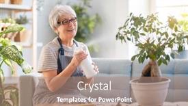  Presentation with caring - PPT theme featuring woman-caring-for-plants background and a coral colored foreground