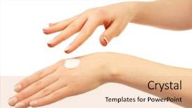  Presentation with caring hands - Beautiful slide deck featuring woman caring hands with cream backdrop and a coral colored foreground