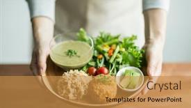  Presentation with organic - PPT layouts consisting of woman-carrying-organic-vegetable-dish background and a gold colored foreground