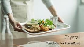  Presentation with organic - Beautiful slides featuring woman-carrying-organic-vegetable-dish backdrop and a coral colored foreground